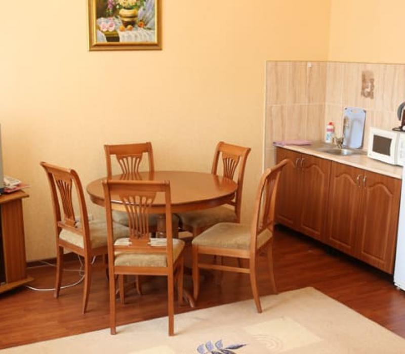 Кухонная зона в 2 местном 2 комнатном Люксе с кухонной зоной и сауной санатория Колос в Кисловодске