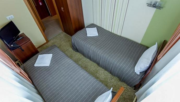 Оснащение 2 местного, 1 комнатного номера Эконом на первом этаже №102 гостиницы Grunhof в Шерегеше